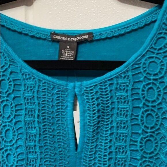 NWT Chelsea & Theodore Teal crochet front Tunic S - Picture 4 of 12